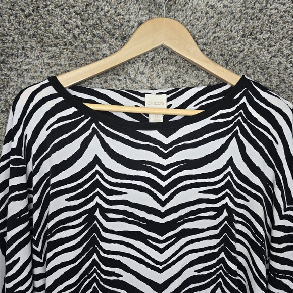 Chicos Top Womens 0 US Small Black Animal Print Scoop Neck Blouse Casual Ladies - Picture 4 of 7